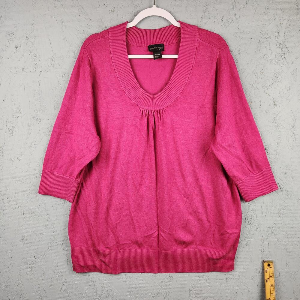Lane Bryant Sweater Womens 22/24W Pink Scoop Neck 3/4 Sleeve Tunic Plus Size